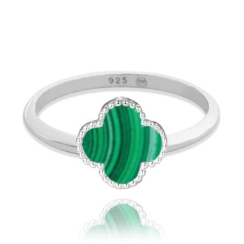 MINET Pierścien srebrny koniczyna z zielonym malachitem wielkość 14 - Inna marka