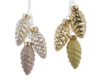 Mini Bombki szklane szyszki do dekoracji 2,5x6cm 3 sztuki Perłowe / złote