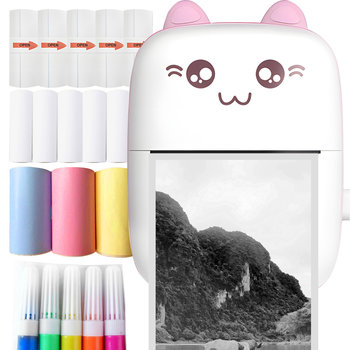 Mini Drukarka Termiczna KOT KOTEK do zdjęć przenośna +13 Rolek + 5 Markerów C28 18in1 - LOGIT