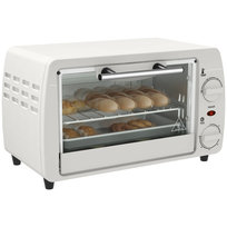 Mini piekarnik HOMCOM 10 l 750 W 100-230°C 60 min. z blachą do pieczenia, rusztem do grilla i wyjmowaną tacą dolną, kremowo-biały Homcom