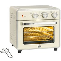 Mini piekarnik HOMCOM z konwekcją, 20 l, z blachą do pieczenia, rusztem do grilla i tacką na okruchy, frytkownica na gorące powietrze 90°C–230°C z 5 trybami, koszyk do smażenia, timer 60 min, 1400 W