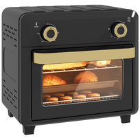 Mini piekarnik HOMCOM z konwekcją, frytkownica powietrzna 10 l, mały piekarnik z 60-minutowym timerem i oświetleniem wewnętrznym, 80–230°C, 3 poziomy półek, 1000 W, czarny Homcom