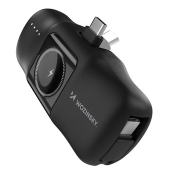 Mini powerbank Wozinsky WF16-YCS 5000mAh 15W USB-C z wbudowanym kablem USB-C i ładowarką do Apple Watch - czarny - Wozinsky