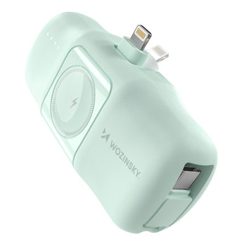 Mini powerbank Wozinsky WF16-YLS 5000mAh 15W Lightning z wbudowanym kablem USB-C i ładowarką do Apple Watch - zielony - Wozinsky