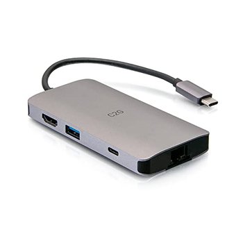 Mini stacja dokująca C2G 8 w 1 USB-C z zasilaniem HDMI, 2 portami USB-A, Ethernetem, czytnikiem kart SD i USB-C do 100 W — 4K 30 Hz - Microsoft
