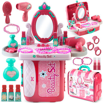 Mini toaletka dla dziewczynki walizka zestaw 3w1 różowa Ricokids - Ricokids
