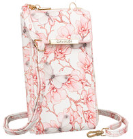 Mini torebka damska na ramię crossbody portfel na karty i telefon kwiaty Cavaldi, różnokolorowy jasnoróżowy