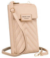 Mini torebka listonoszka portfel na karty i dokumenty kieszeń na telefon skóra ekologiczna w jodełkę Cavaladi, beżowy