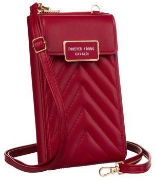 Mini torebka listonoszka portfel na karty i dokumenty kieszeń na telefon skóra ekologiczna w jodełkę Cavaldi, czerwony - 4U CAVALDI