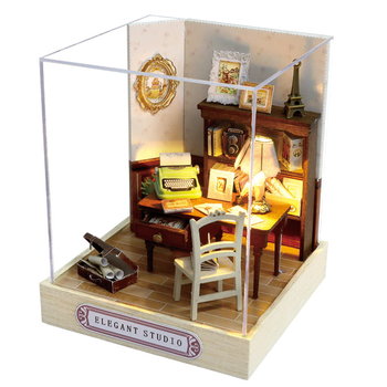 Miniaturowy domek DIY, do sklejania, składania LED Biuro, Osłona - Inna marka