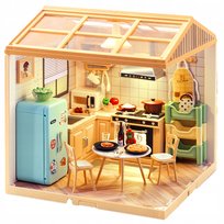 MINIATUROWY DOMEK DLA LALEK KUCHNIA MODEL 3D DIY DO ZŁOŻENIA 125 el. LAMPKI