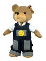 Miś Uszatek, maskotka Miś Uszatek w ogrodniczkach jeans