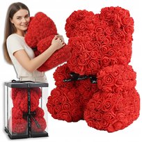 Miś z RÓŻ DUŻY 40CM XXL RÓŻANY Czerwony na PREZENT z KOKARDKĄ Piękny 650 Kwiatków