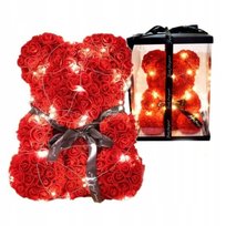 Miś Z Róż Prezent Walentynki Urodziny Dla Kobiet 25 Cm + Lampki Led