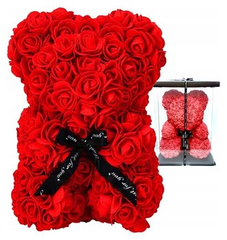 Miś z róż ze wstążką na DZIEŃ KOBIET + OPAKOWANIE PREZENTOWE | Czerwony - MultiHandel