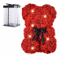 MIŚ Z RÓŻ zestaw led WALENTYNKI na PREZENT DZIEŃ kobiet MAMY czerwony 25cm