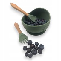 Miseczka z przyssawką łyżka widelec BLW SILIKON Zestaw zielona #COOL_ITEMS