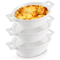 Miseczki do zapiekania EXCELLENT HOUSEWARE porcelana, 3 szt. - 120 ml, białe naczynia żaroodporne z uchwytami do piekarnika i mikrofalówki zmywarka kokilki deserowe eleganckie EH Excellent Houseware