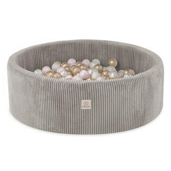 Misioo Basen z piłkami, beżowy, okrągły, sztruks, 90x30, 200 piłek: perłowy, jasny róż, złoty - Misioo