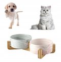 Miska Dla Psa/Kota Podwójna Ceramiczna Na Bambusowym Stojaku Różowa Szara Zestaw Misek (M5) - Emes