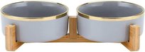 Miska Dla Psa/Kota Podwójna Ceramiczna Na Stojaku Szaro-Złota 2X400 Ml