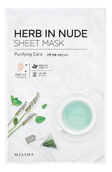 Missha, Herb In Nude Sheet Mask, maska oczyszczająca bawełniana z kompleksem herbacianym, 23 g - Missha