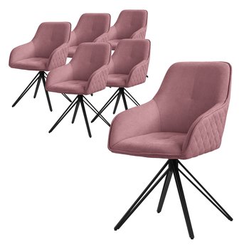 ML-Design krzesła do jadalni obrotowe 6-częściowy zestaw tkanina antyczny róż, krzesło do salonu z podłokietnikiem / oparciem, krzesło obrotowe 360 °, krzesło tapicerowane z metalowymi nogami, ergonomiczny fotel, krzesło kuchenne krzesło wypoczynkowe - ML-DESIGN