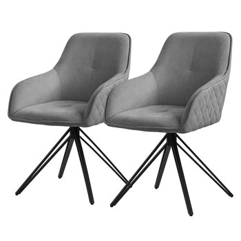 ML-Design krzesła do jadalni obrotowe zestaw 2 sztuk, tkanina, szary, krzesło do salonu z podłokietnikiem/oparciem, krzesło obrotowe 360°, krzesło tapicerowane z metalowymi nogami, ergonomiczny fotel, krzesło kuchenne, krzesło do salonu - ML-DESIGN