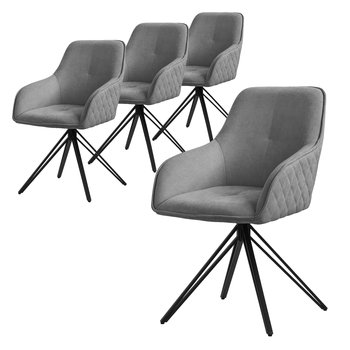ML-Design krzesła do jadalni obrotowe zestaw 4 sztuk, tkanina materiałowa, szary, krzesło do salonu z podłokietnikiem/oparciem, krzesło obrotowe 360°, krzesło tapicerowane z metalowymi nogami, ergonomiczny fotel, krzesło kuchenne, krzesło do salonu - ML-DESIGN