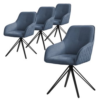 ML-Design krzesła do jadalni obrotowe zestaw 4 sztuk, tkanina, niebieski, krzesło do salonu z podłokietnikiem/oparciem, krzesło obrotowe 360°, krzesło tapicerowane z metalowymi nogami, ergonomiczny fotel, krzesło kuchenne, krzesło do salonu - ML-DESIGN