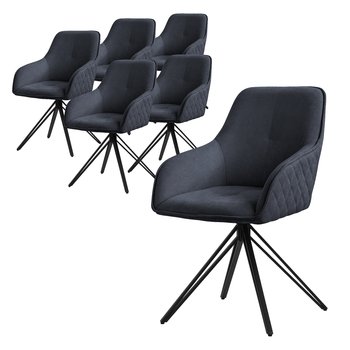 ML-Design krzesła do jadalni obrotowe zestaw 6 sztuk, tkanina, czarny, krzesło do salonu z podłokietnikiem/oparciem, krzesło obrotowe 360°, krzesło tapicerowane z metalowymi nogami, ergonomiczny fotel, krzesło kuchenne, krzesło do salonu - ML-DESIGN