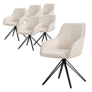 ML-Design krzesła obrotowe do jadalni zestaw 6 sztuk, tkanina, kremowy, krzesło do salonu z podłokietnikiem/oparciem, krzesło obrotowe 360°, krzesło tapicerowane z metalowymi nogami, ergonomiczny fotel, krzesło kuchenne, krzesło do salonu - ML-DESIGN