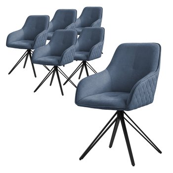 ML-Design krzesła obrotowe do jadalni zestaw 6 sztuk, tkanina, niebieski, krzesło do salonu z podłokietnikiem/oparciem, krzesło obrotowe 360°, krzesło tapicerowane z metalowymi nogami, ergonomiczny fotel, krzesło kuchenne, krzesło do salonu - ML-DESIGN