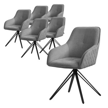 ML-Design krzesła obrotowe do jadalni zestaw 6 sztuk, tkanina tekstylna, szary, krzesło do salonu z podłokietnikiem/oparciem, krzesło obrotowe 360°, krzesło tapicerowane z metalowymi nogami, ergonomiczny fotel, krzesło kuchenne, krzesło do salonu - ML-DESIGN