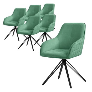 ML-Design krzesła obrotowe do jadalni zestaw 6 sztuk, tkanina, zielony, krzesło do salonu z podłokietnikiem/oparciem, krzesło obrotowe 360°, krzesło tapicerowane z metalowymi nogami, ergonomiczny fotel, krzesło kuchenne, krzesło do salonu - ML-DESIGN