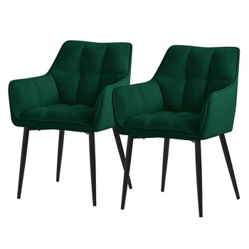 ML-Design zestaw 2 krzeseł do jadalni w tkaninie ręcznikowej, ciemnozielony, krzesło kuchenne z grubym tapicerowanym siedziskiem i metalowymi nogami, krzesło do salonu z oparciem i podłokietnikami, krzesło tapicerowane, ergonomiczne krzesło do salonu - ML-DESIGN