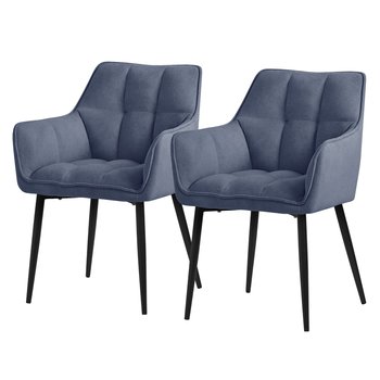 ML-Design zestaw 2 krzeseł do jadalni w tkaninie ręcznikowej, niebieskie, krzesło kuchenne z grubym tapicerowanym siedziskiem i metalowymi nogami, krzesło do salonu z oparciem i podłokietnikami, krzesło tapicerowane, ergonomiczne krzesło do salonu - ML-DESIGN
