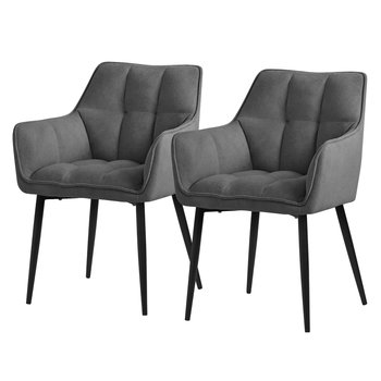 ML-Design zestaw 2 krzeseł do jadalni z tkaniny frotte, ciemnoszare, krzesło kuchenne z grubym tapicerowanym siedziskiem i metalowymi nogami, krzesło do salonu z oparciem i podłokietnikami, krzesło tapicerowane, ergonomiczne krzesło do salonu - ML-DESIGN
