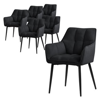 ML-Design zestaw 2 krzeseł do jadalni z tkaniny frotte, czarne, krzesło kuchenne z grubym tapicerowanym siedziskiem i metalowymi nogami, krzesło do salonu z oparciem i podłokietnikami, krzesło tapicerowane, ergonomiczne krzesło do salonu - ML-DESIGN