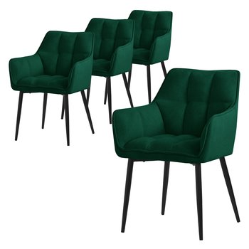 ML-Design zestaw 4 krzeseł do jadalni w tkaninie ręcznikowej, ciemnozielony, krzesło kuchenne z grubym tapicerowanym siedziskiem i metalowymi nogami, krzesło do salonu z oparciem i podłokietnikami, krzesło tapicerowane, ergonomiczne krzesło do salonu - ML-DESIGN