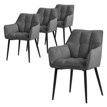 ML-Design zestaw 4 krzeseł do jadalni z tkaniny frotte, ciemnoszary, krzesło kuchenne z grubym tapicerowanym siedziskiem i metalowymi nogami, krzesło do salonu z oparciem i podłokietnikami, krzesło tapicerowane, ergonomiczne krzesło do salonu - ML-DESIGN