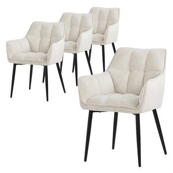 ML-Design zestaw 4 krzeseł do jadalni z tkaniny frotte, kremowy, krzesło kuchenne z grubym tapicerowanym siedziskiem i metalowymi nogami, krzesło do salonu z oparciem i podłokietnikami, krzesło tapicerowane, ergonomiczne krzesło do salonu - ML-DESIGN