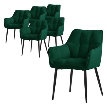 ML-Design zestaw 6 krzeseł do jadalni w tkaninie ręcznikowej, ciemnozielony, krzesło kuchenne, grube tapicerowane siedzisko i metalowe nogi, krzesło do salonu z oparciem i podłokietnikami, krzesło tapicerowane, ergonomiczne krzesło do salonu - ML-DESIGN