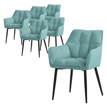 ML-Design zestaw 6 krzeseł do jadalni w tkaninie ręcznikowej, petrol, krzesło kuchenne z grubym tapicerowanym siedziskiem i metalowymi nogami, krzesło do salonu z oparciem i podłokietnikami, krzesło tapicerowane, ergonomiczne krzesło do salonu - ML-DESIGN