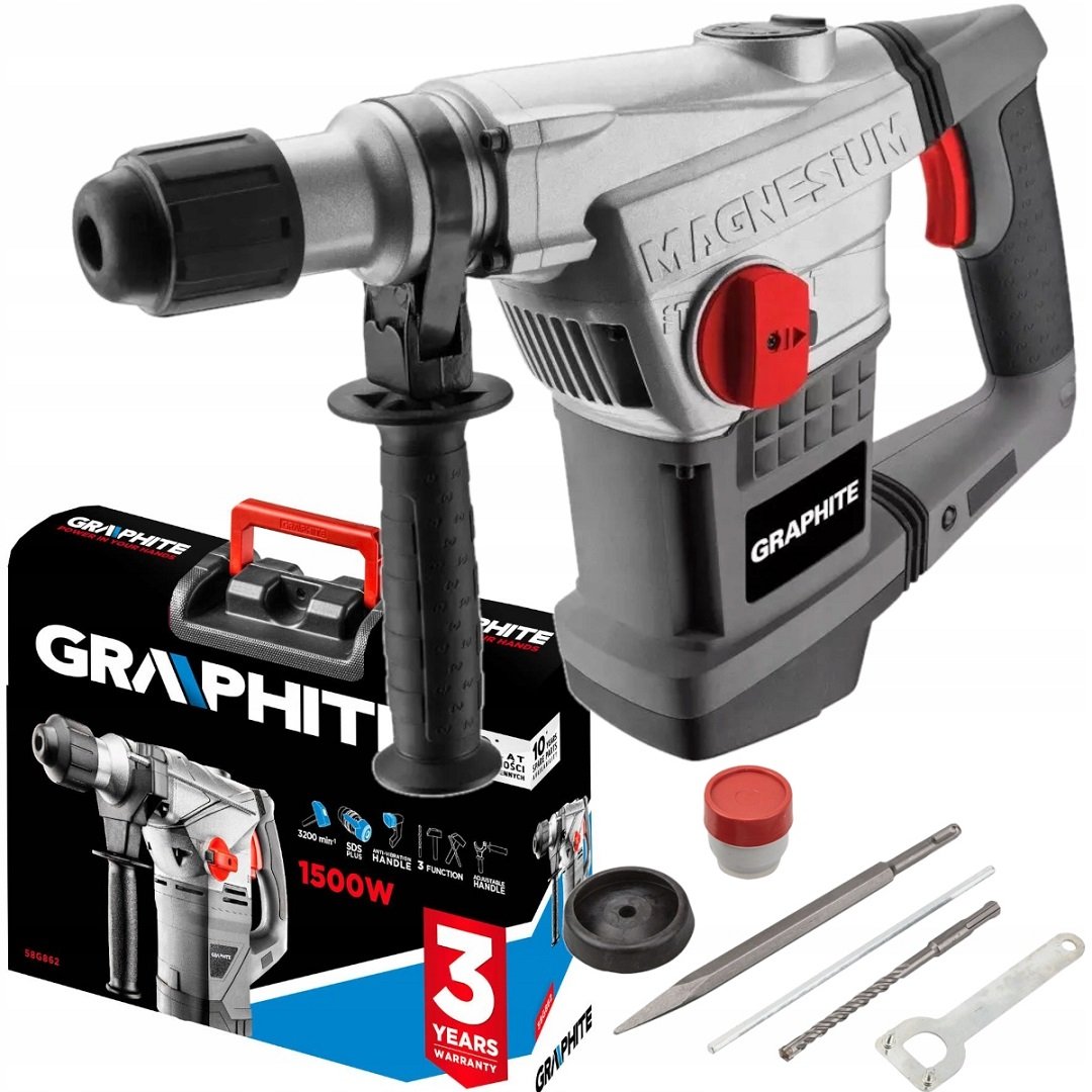 GRAPHITE, Młot udarowy SDS+ 1500W, walizka, 58G862