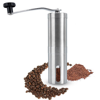 Młynek do kawy w kolorze SREBRO - Ręczny młynek do mielenia kawy wykonany ze stali nierdzewnej - Ręczny młynek do kawy Espresso Grinder - Intirilife