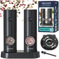 Młynek Elektryczny WELLHAUS, 2 szt. -  regulacja mielenia do soli, pieprzu, przypraw z podstawką