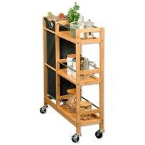 Mobilny wąski regał kuchenny 78x20x68 cm bambusowy z koszem na kółkach Kesper