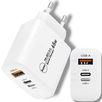 MOCNA ŁADOWARKA SIECIOWA 65W USB / USB-C / USB-L WTYCZKA KOSTKA SZYBKA FAST CHARGE