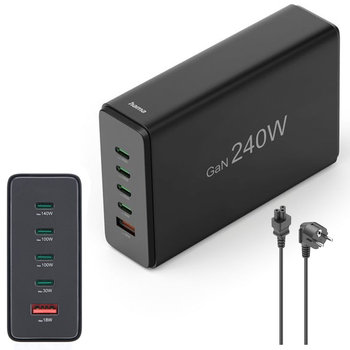 MOCNA ŁADOWARKA SIECIOWA STACJA ŁĄDUJĄCA 4x USB-C 1x USB-A HAMA 240W Czarna - Hama Polska